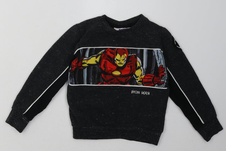 fabric flavours Boys Grey Geometric Cotton Pullover Sweatshirt Size 3-4 Years  Pullover - Iron Man