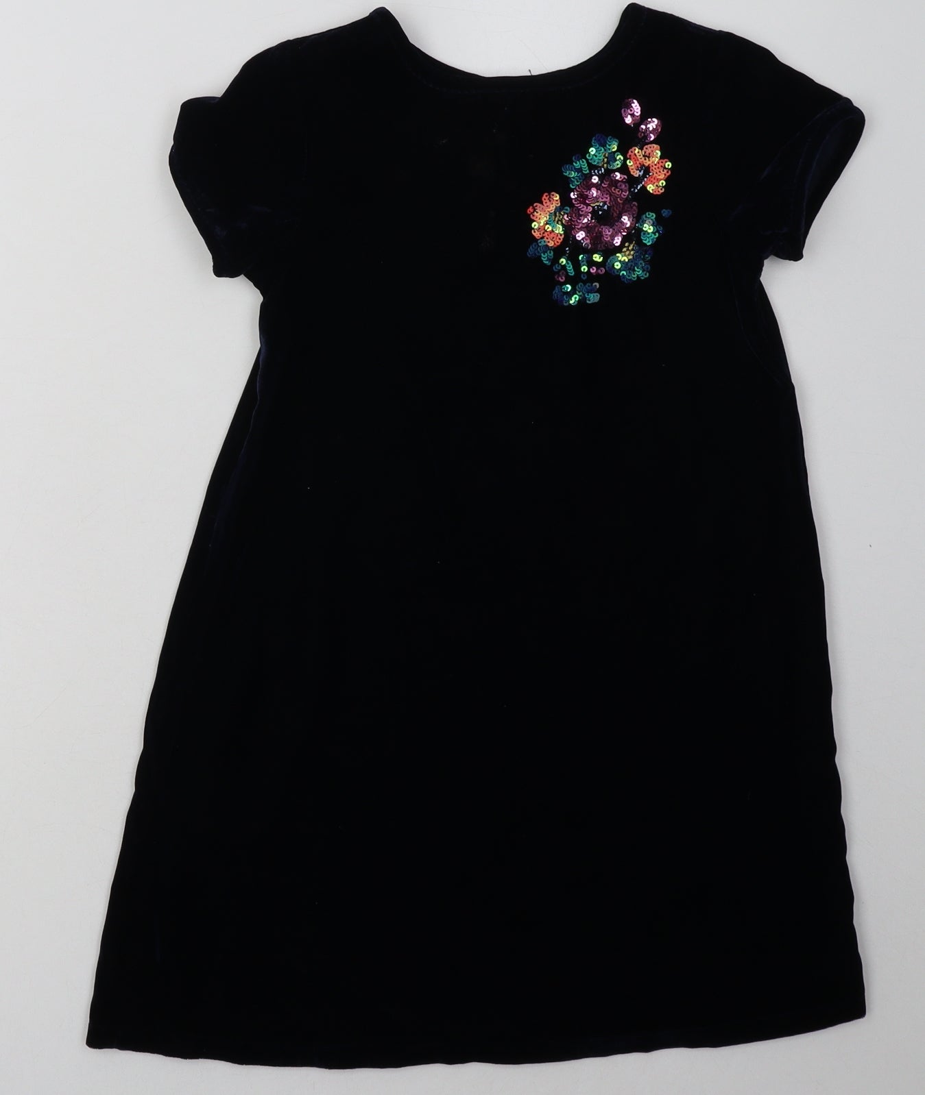 George Girls Blue Floral Polyester T-Shirt Dress  Size 7-8 Years  Crew Neck Button - Sequin Detail