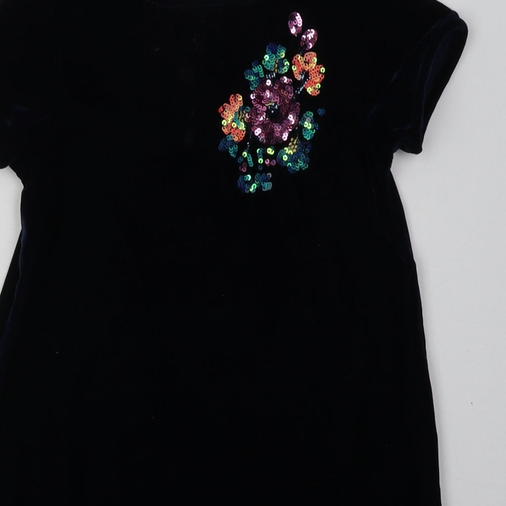 George Girls Blue Floral Polyester T-Shirt Dress  Size 7-8 Years  Crew Neck Button - Sequin Detail