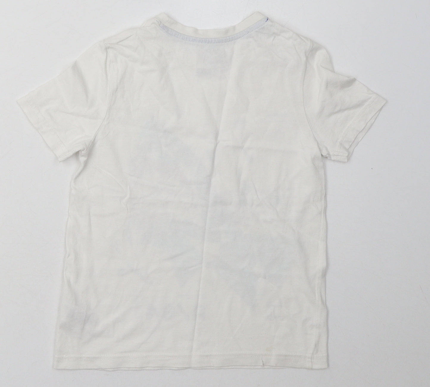 F&F Boys White Geometric Cotton Basic T-Shirt Size 5-6 Years Crew Neck Pullover - Shark Print