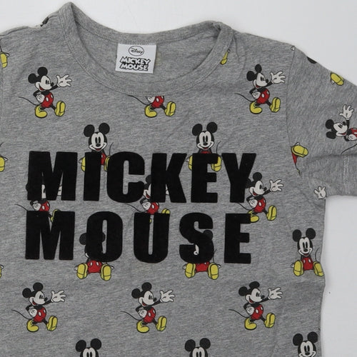NEXT Boys Grey Geometric Cotton Basic T-Shirt Size 5-6 Years Crew Neck Pullover - Mickey Mouse