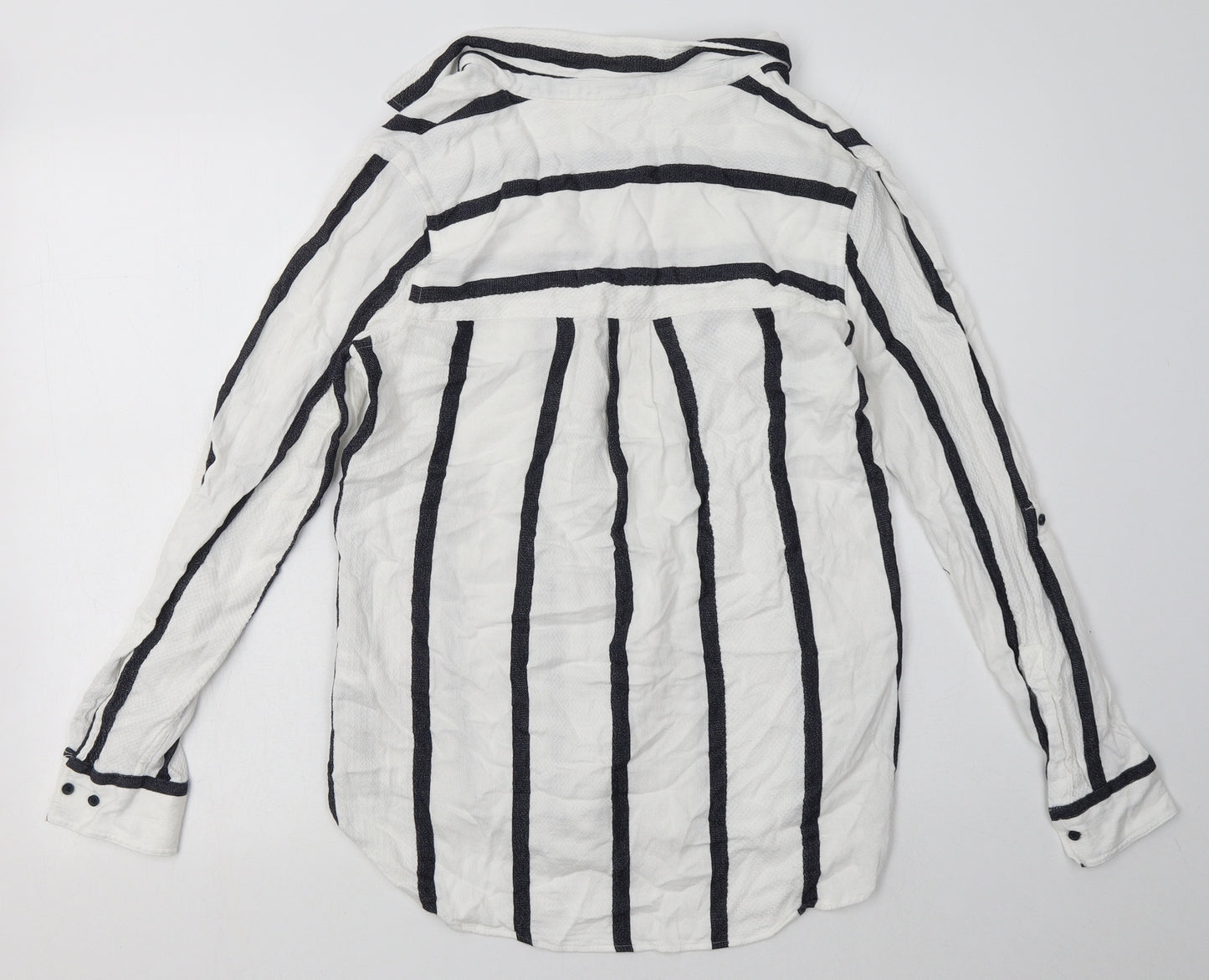 NEXT Womens White Striped Cotton Basic Button-Up Size 10 Collared