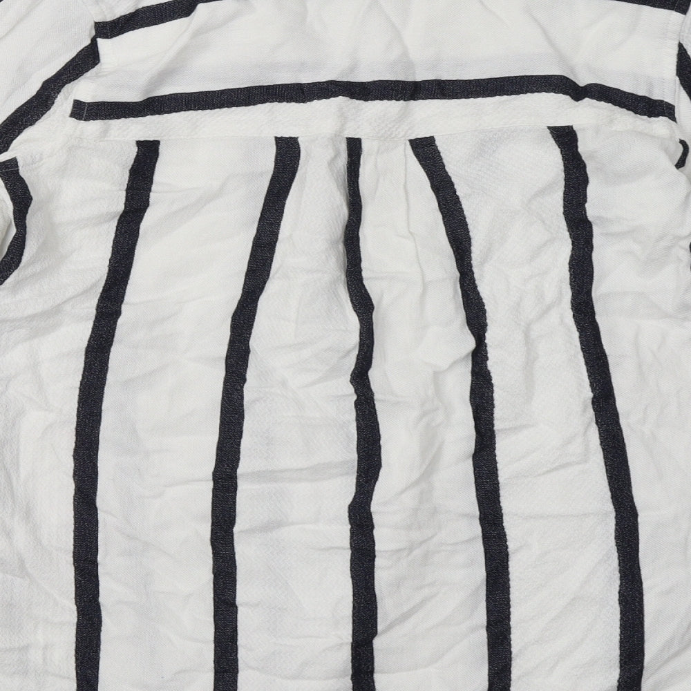 NEXT Womens White Striped Cotton Basic Button-Up Size 10 Collared
