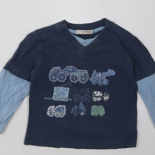 George Boys Blue Geometric Cotton Basic Casual Size 2 Years Crew Neck Pullover
