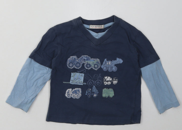 George Boys Blue Geometric Cotton Basic Casual Size 2 Years Crew Neck Pullover