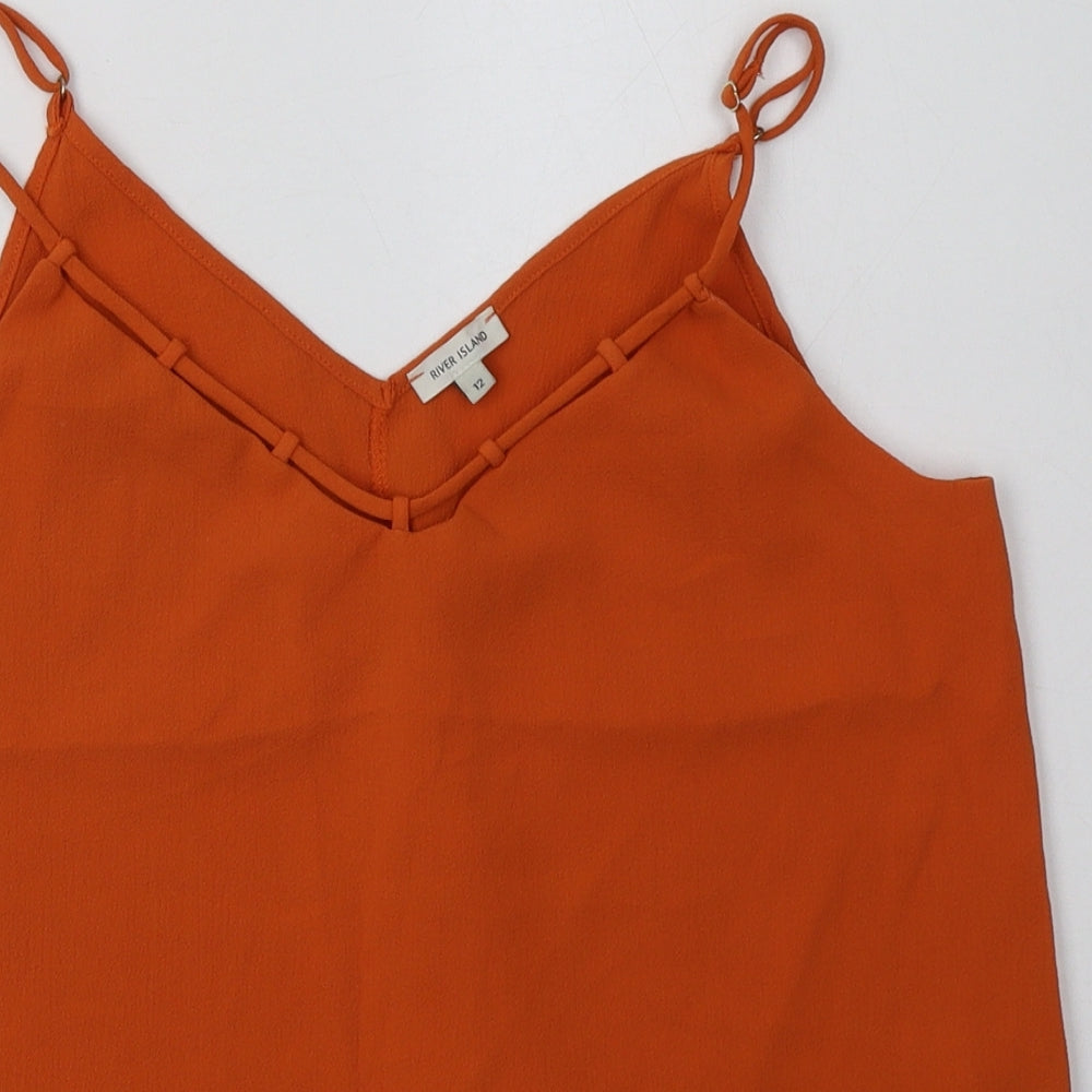 River Island Womens Orange  Polyester Basic Tank Size 12 V-Neck