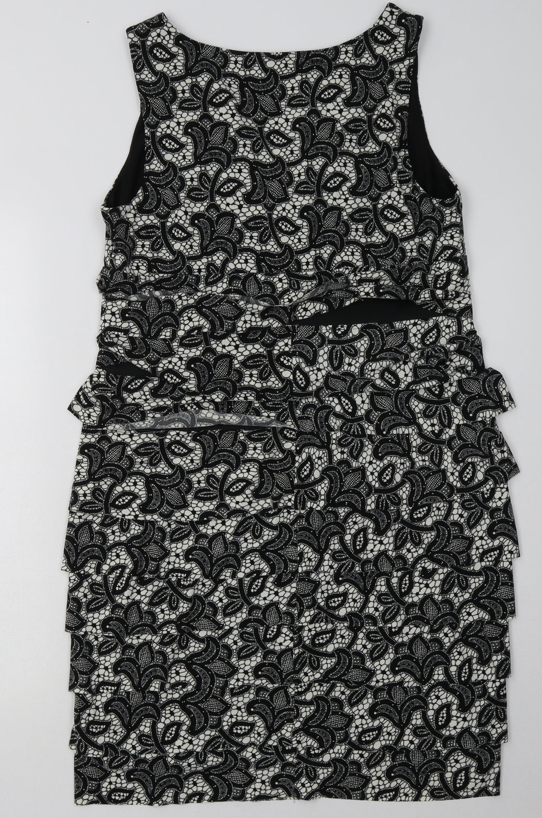 Wallis Womens Black Geometric Polyester Bodycon  Size 14  V-Neck Pullover