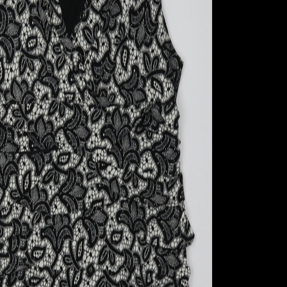 Wallis Womens Black Geometric Polyester Bodycon  Size 14  V-Neck Pullover