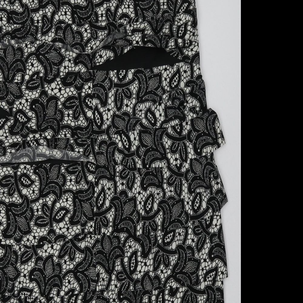 Wallis Womens Black Geometric Polyester Bodycon  Size 14  V-Neck Pullover