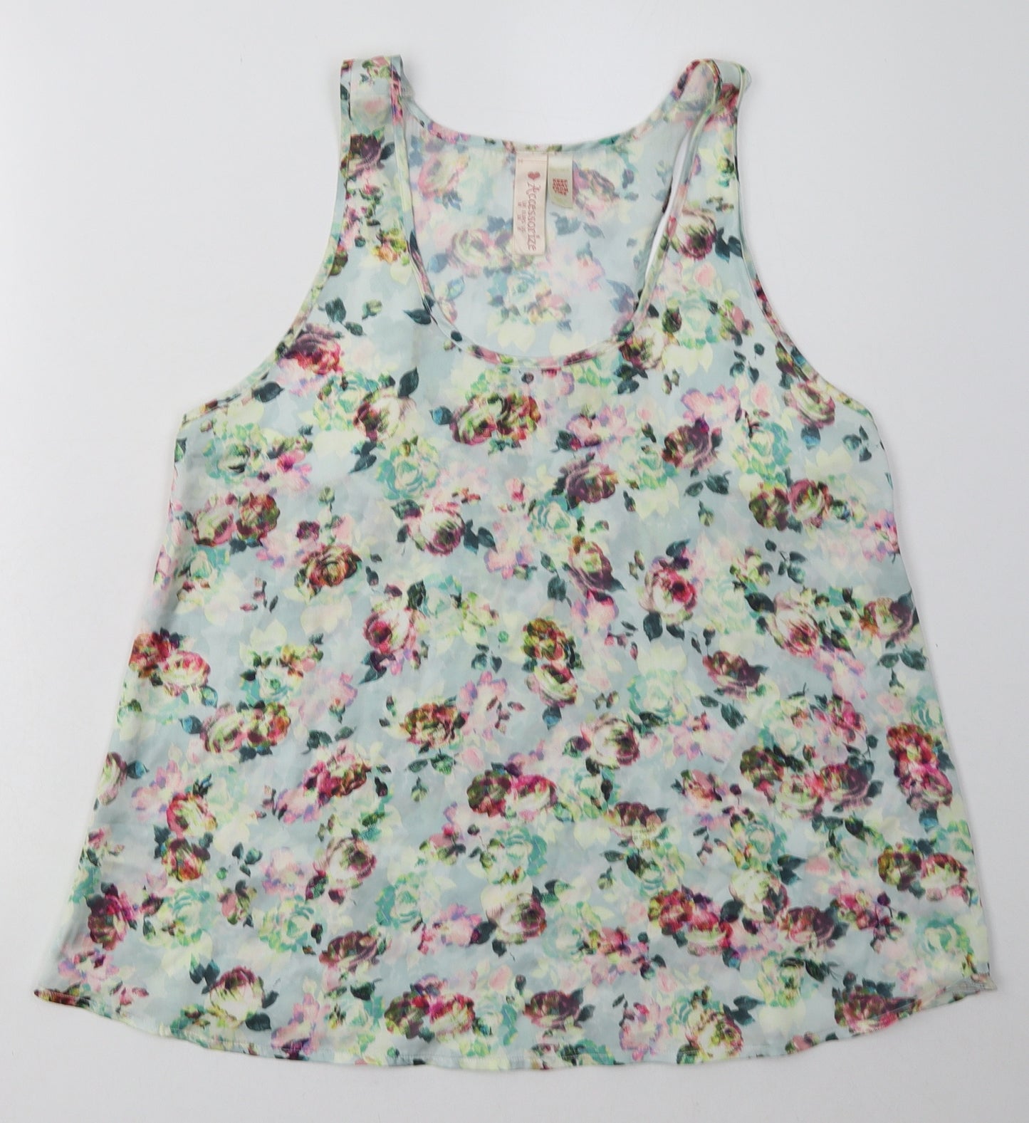 Accessorize Womens Green Floral Polyester Basic Tank Size M Scoop Neck