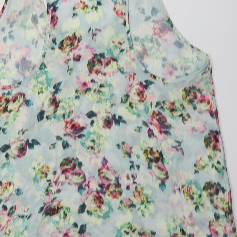 Accessorize Womens Green Floral Polyester Basic Tank Size M Scoop Neck
