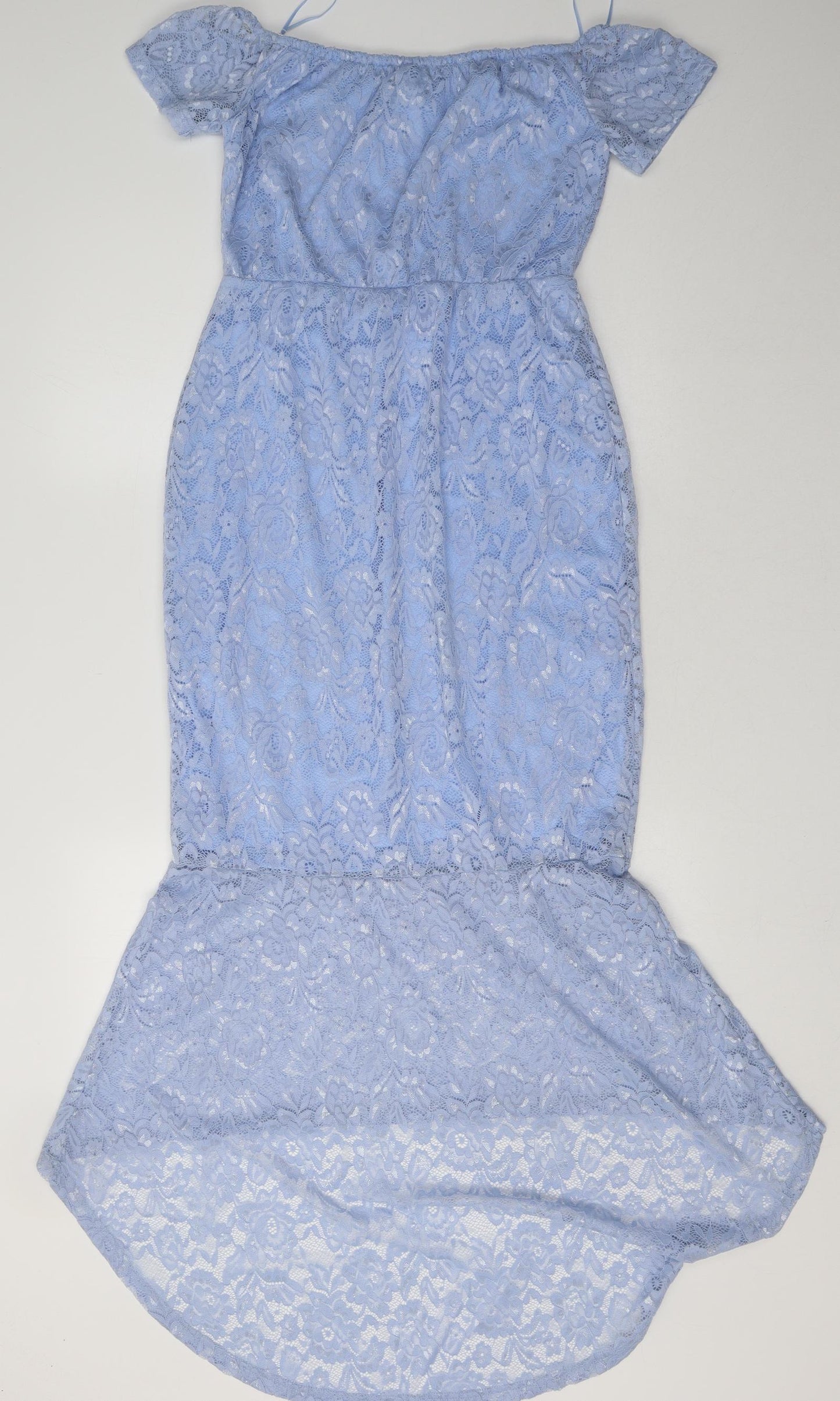 Studio Womens Blue Floral Polyamide A-Line  Size 12  Off the Shoulder Pullover