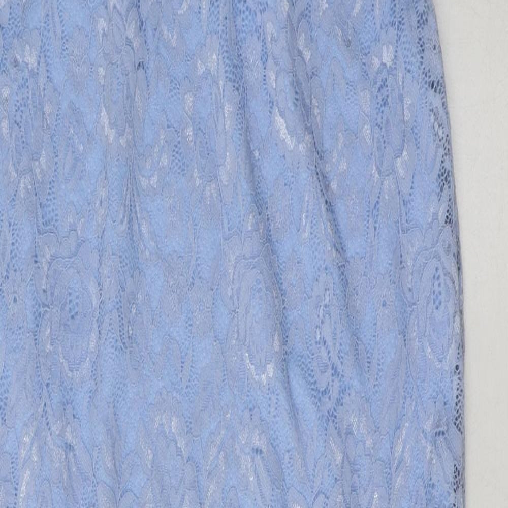 Studio Womens Blue Floral Polyamide A-Line  Size 12  Off the Shoulder Pullover