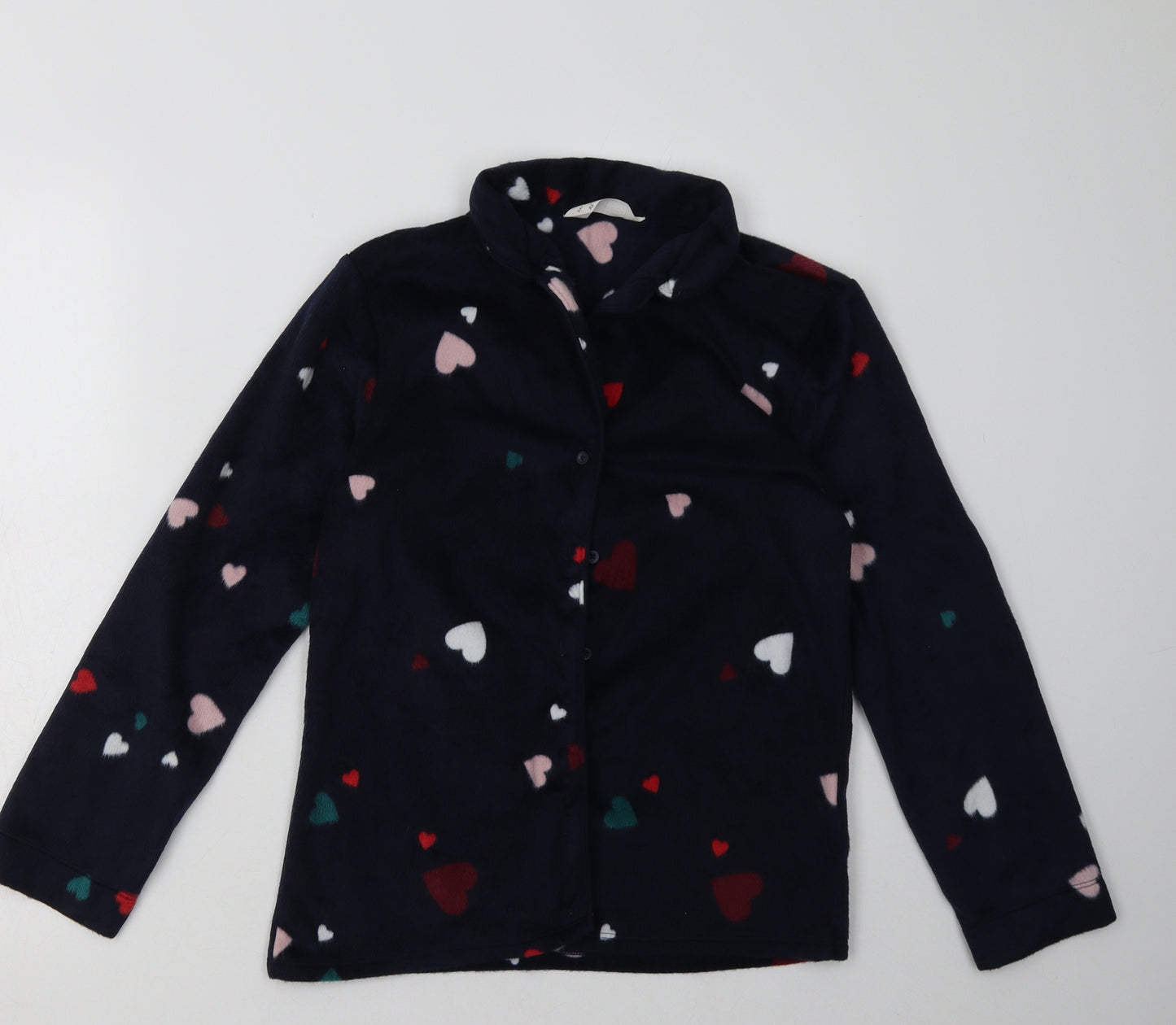 Marks and Spencer Womens Blue Geometric Polyester  Pyjama Set Size XS  Button - Heart Print