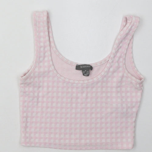 Primark Womens Pink Check Polyester Cropped Tank Size XS Scoop Neck