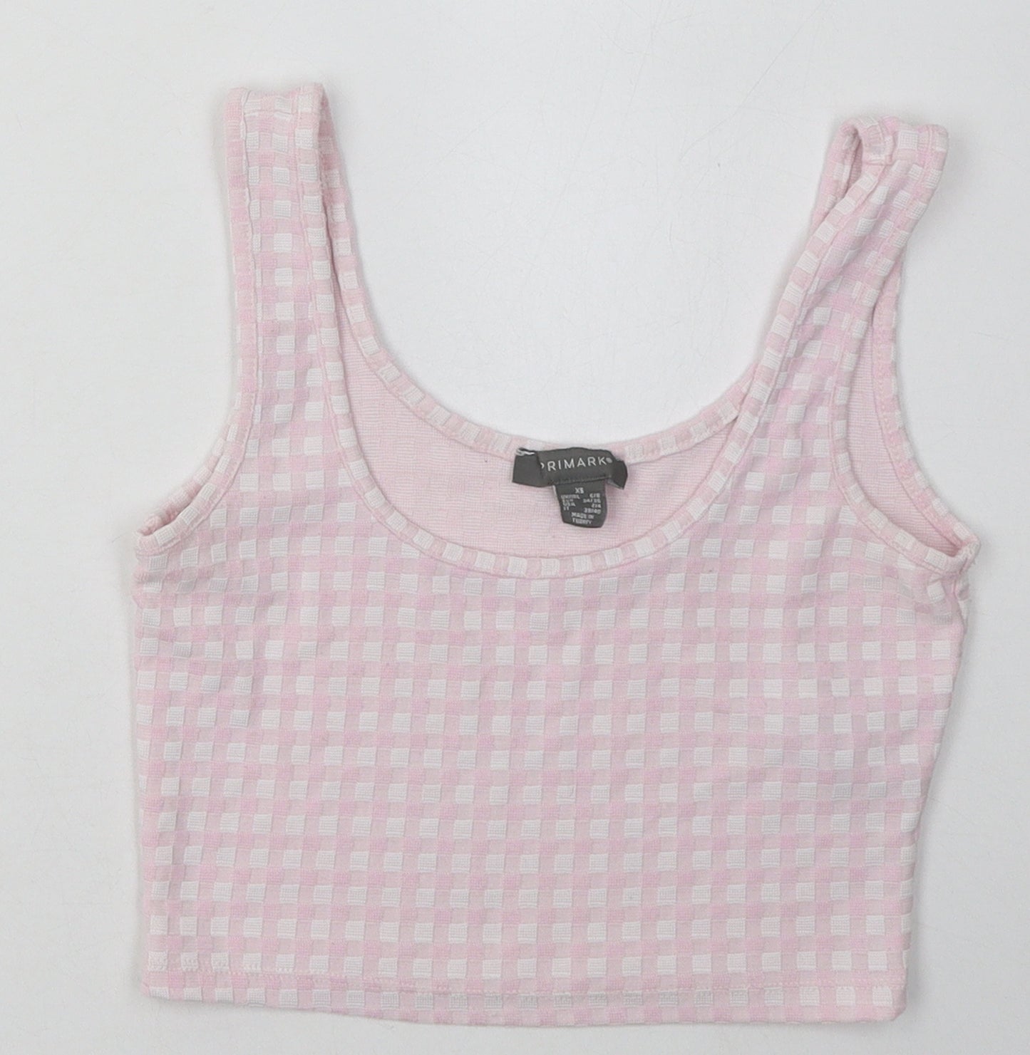 Primark Womens Pink Check Polyester Cropped Tank Size XS Scoop Neck