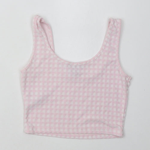 Primark Womens Pink Check Polyester Cropped Tank Size XS Scoop Neck