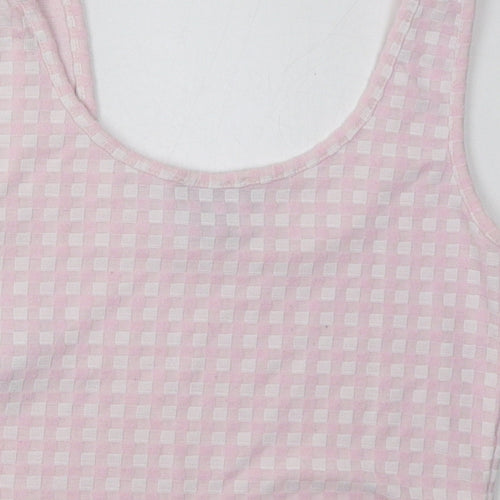 Primark Womens Pink Check Polyester Cropped Tank Size XS Scoop Neck