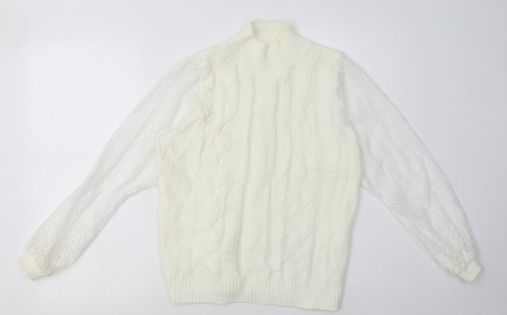 Preworn Womens White Argyle/Diamond Acrylic Pullover Sweatshirt Size XL Pullover - mesh floral sleeves