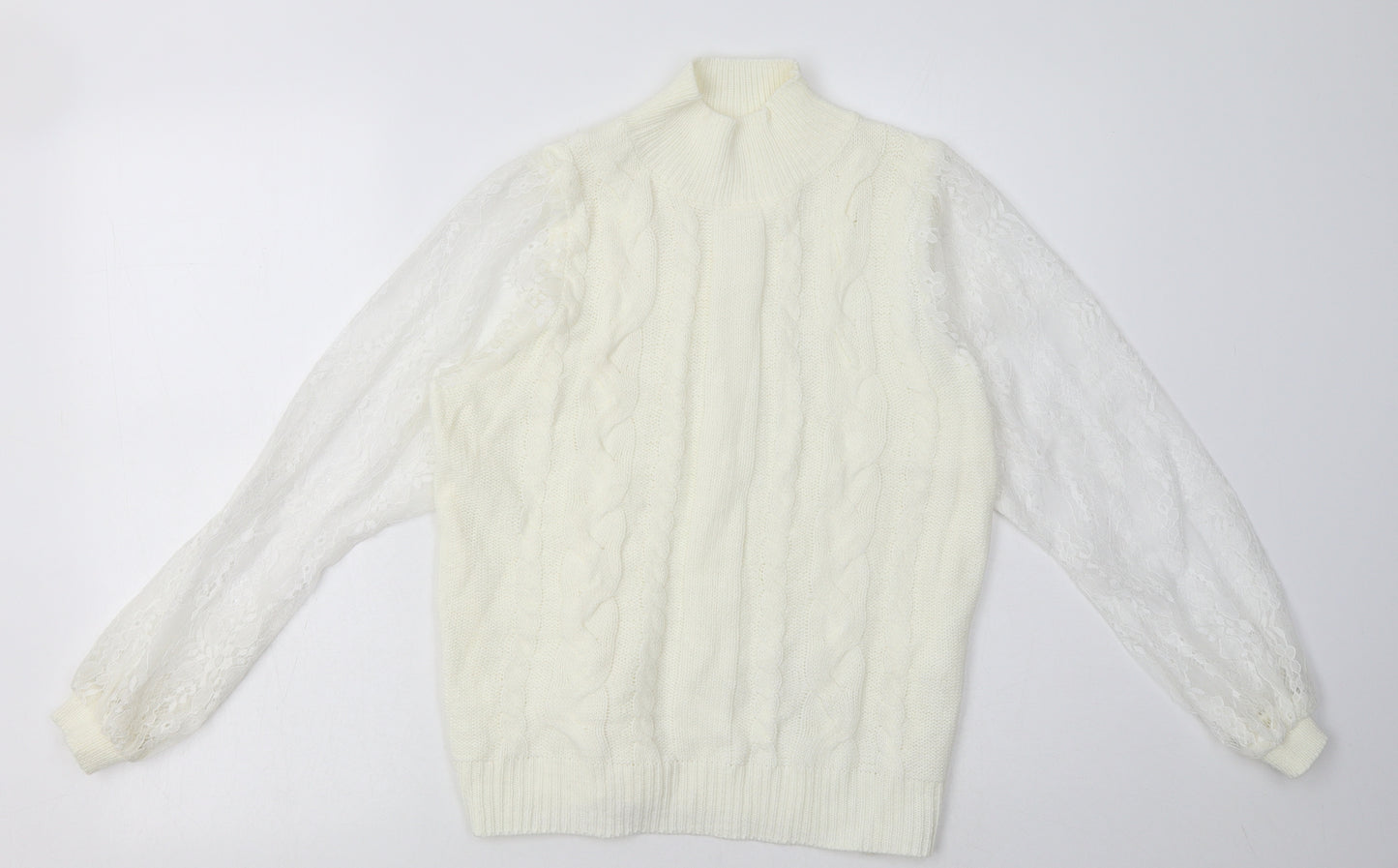 Preworn Womens White Argyle/Diamond Acrylic Pullover Sweatshirt Size XL  Pullover - mesh floral sleeves
