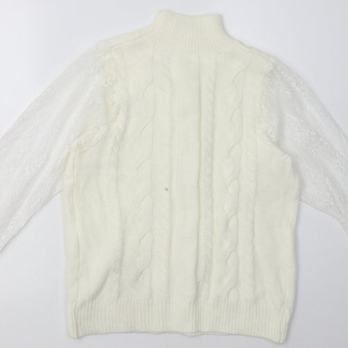 Preworn Womens White Argyle/Diamond Acrylic Pullover Sweatshirt Size XL  Pullover - mesh floral sleeves
