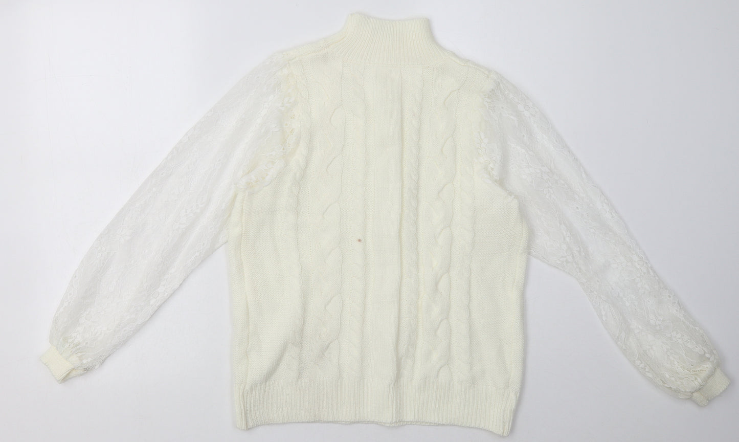 Preworn Womens White Argyle/Diamond Acrylic Pullover Sweatshirt Size XL  Pullover - mesh floral sleeves