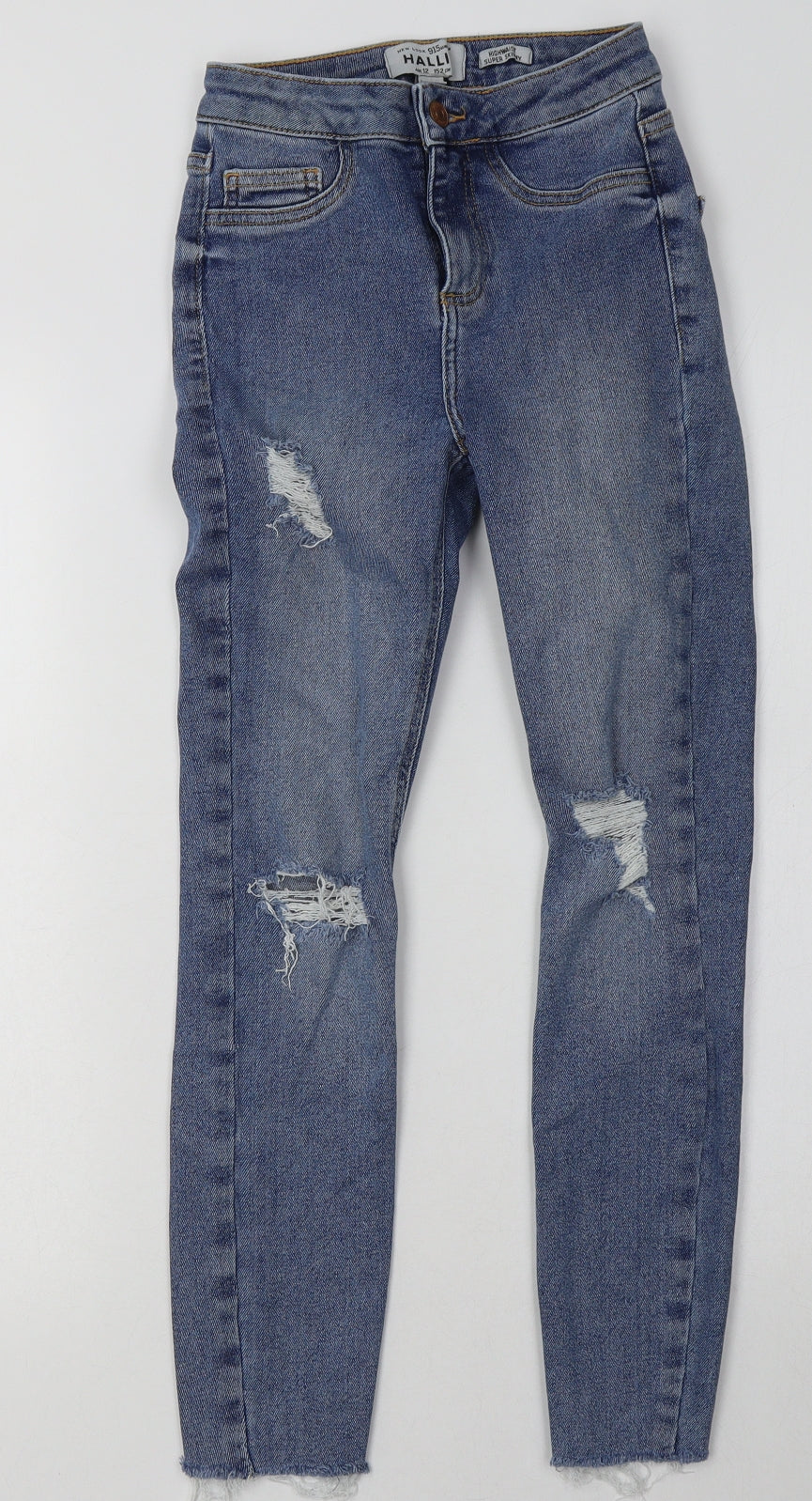 New Look Girls Blue  Cotton Skinny Jeans Size 12 Years  Regular Button