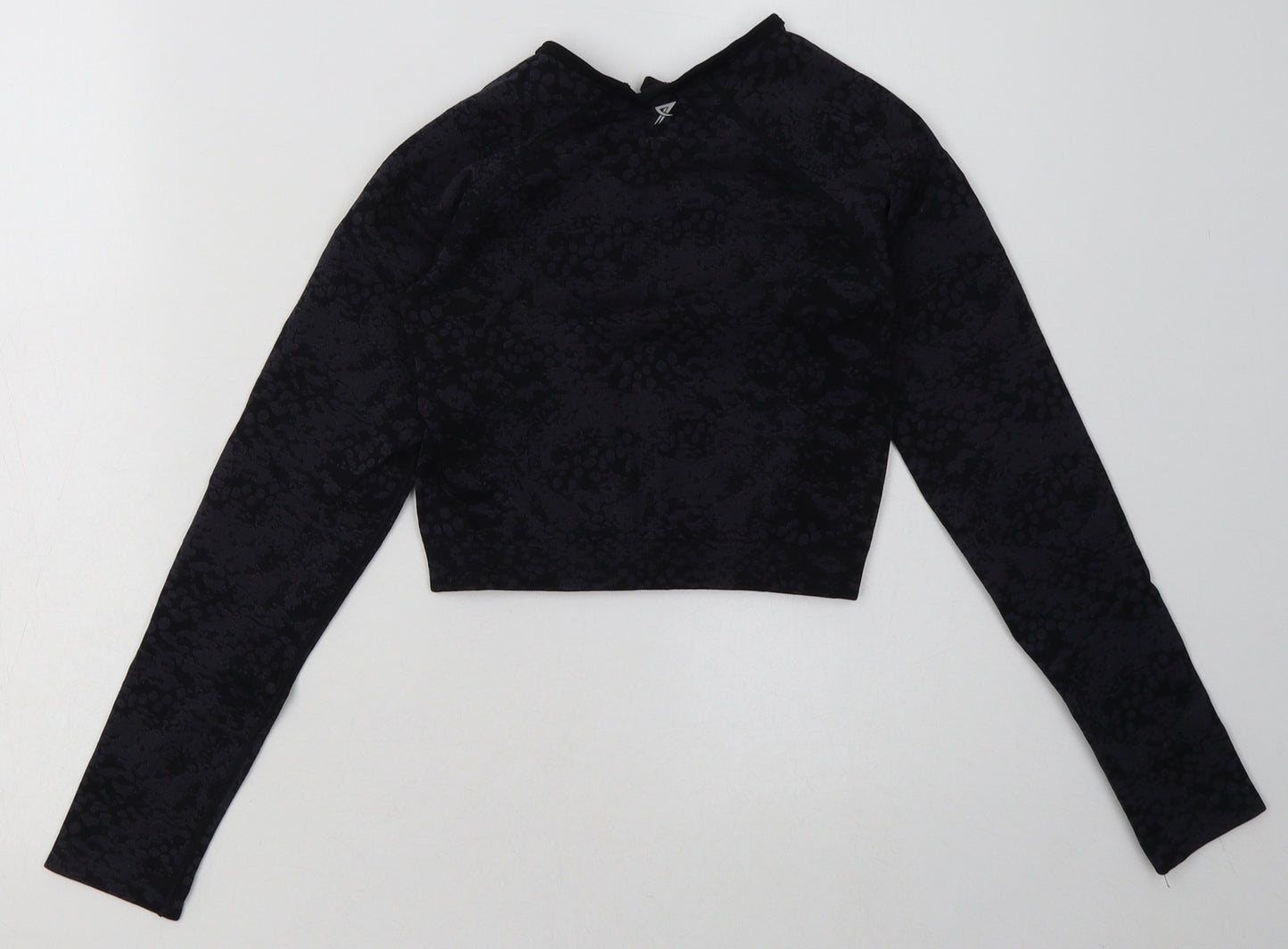 Primark Womens Black Camouflage Polyamide Cropped Casual Size XS Crew Neck Pullover