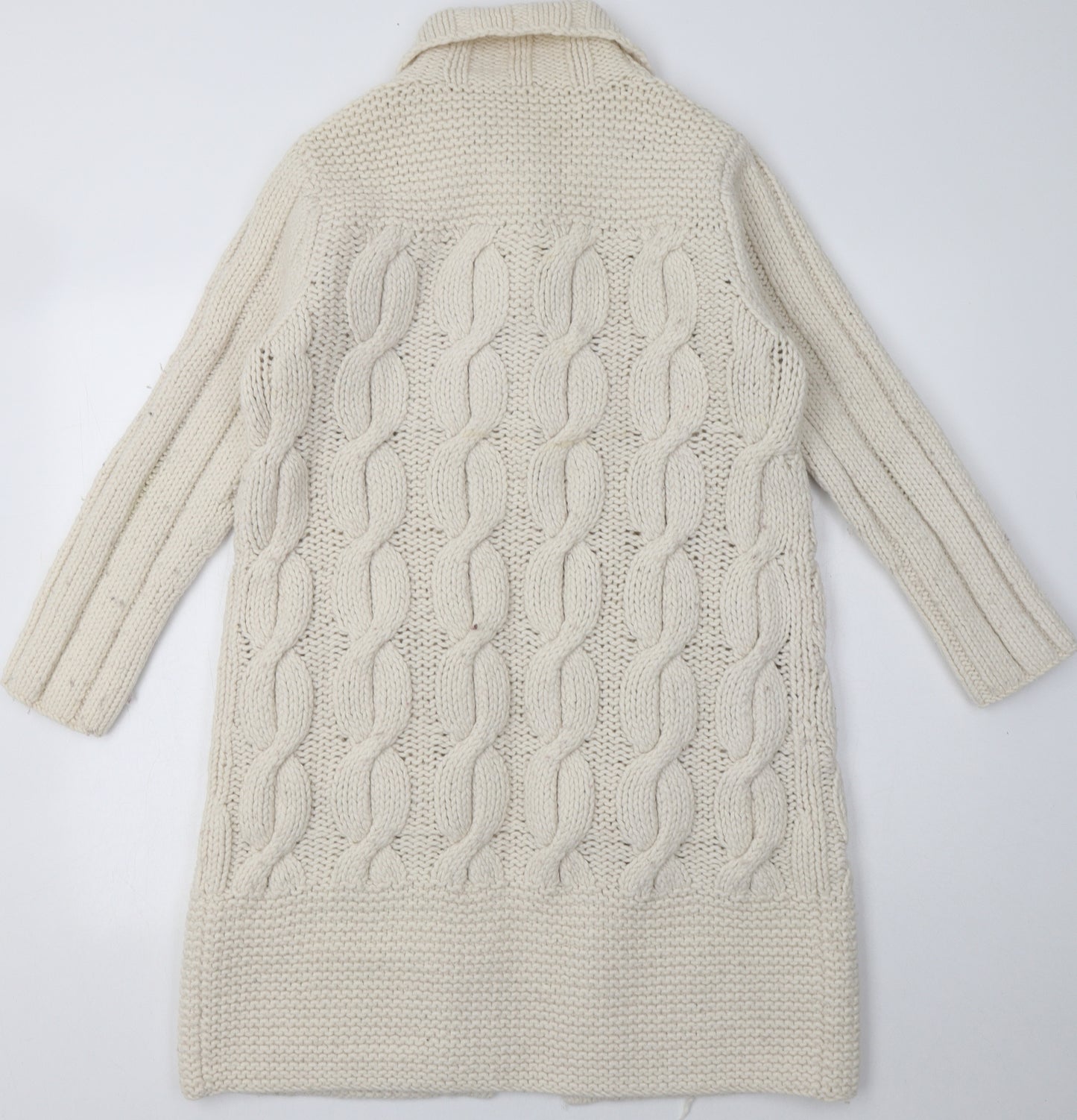NEXT Womens White Collared Argyle/Diamond Wool Cardigan Jumper Size L