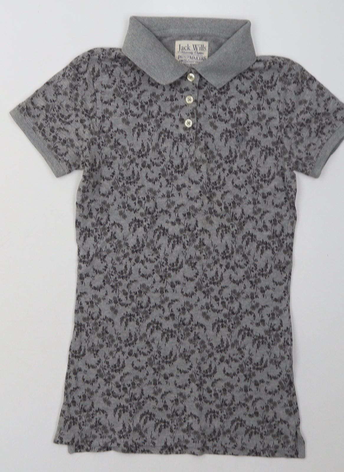Jack Wills Womens Grey Floral Cotton Basic Polo Size 8 Collared