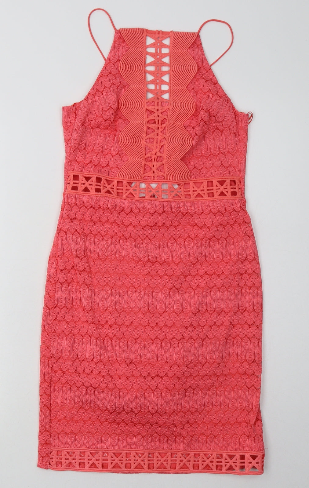 Topshop Womens Pink  Nylon Bodycon  Size 6  Crew Neck Zip - Lace Detail