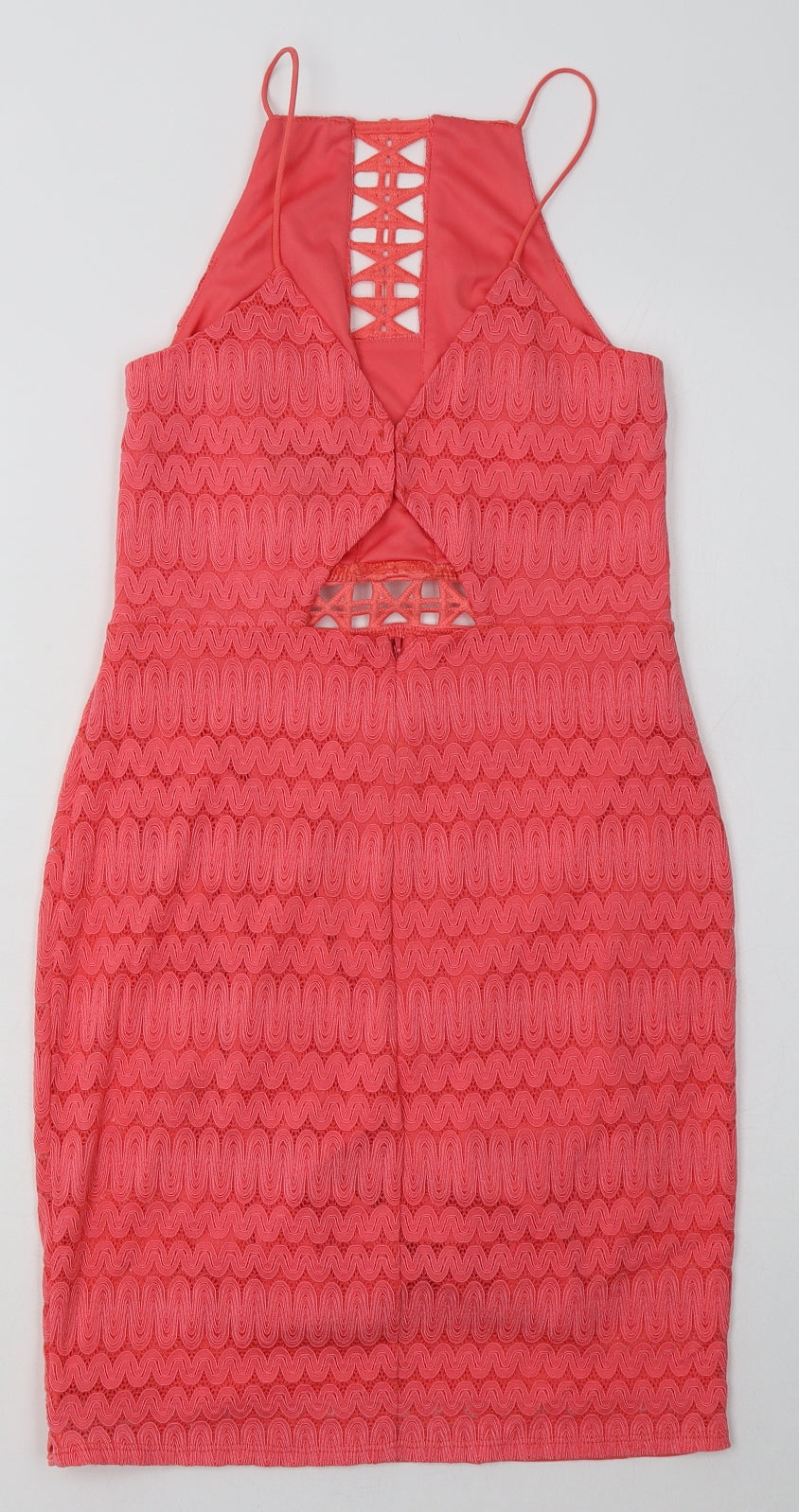 Topshop Womens Pink  Nylon Bodycon  Size 6  Crew Neck Zip - Lace Detail