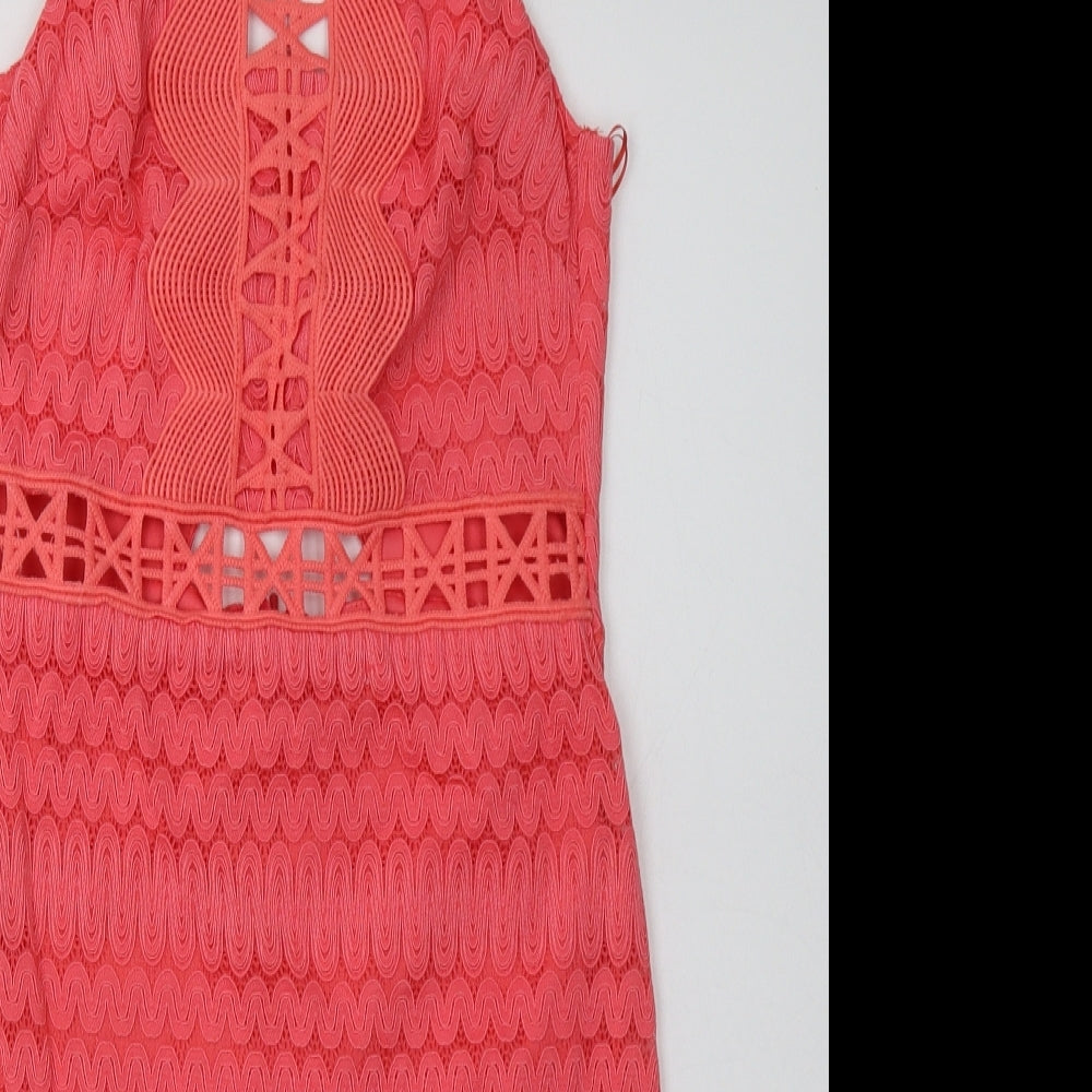 Topshop Womens Pink  Nylon Bodycon  Size 6  Crew Neck Zip - Lace Detail