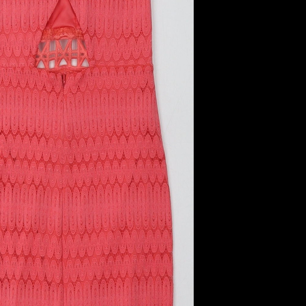 Topshop Womens Pink  Nylon Bodycon  Size 6  Crew Neck Zip - Lace Detail