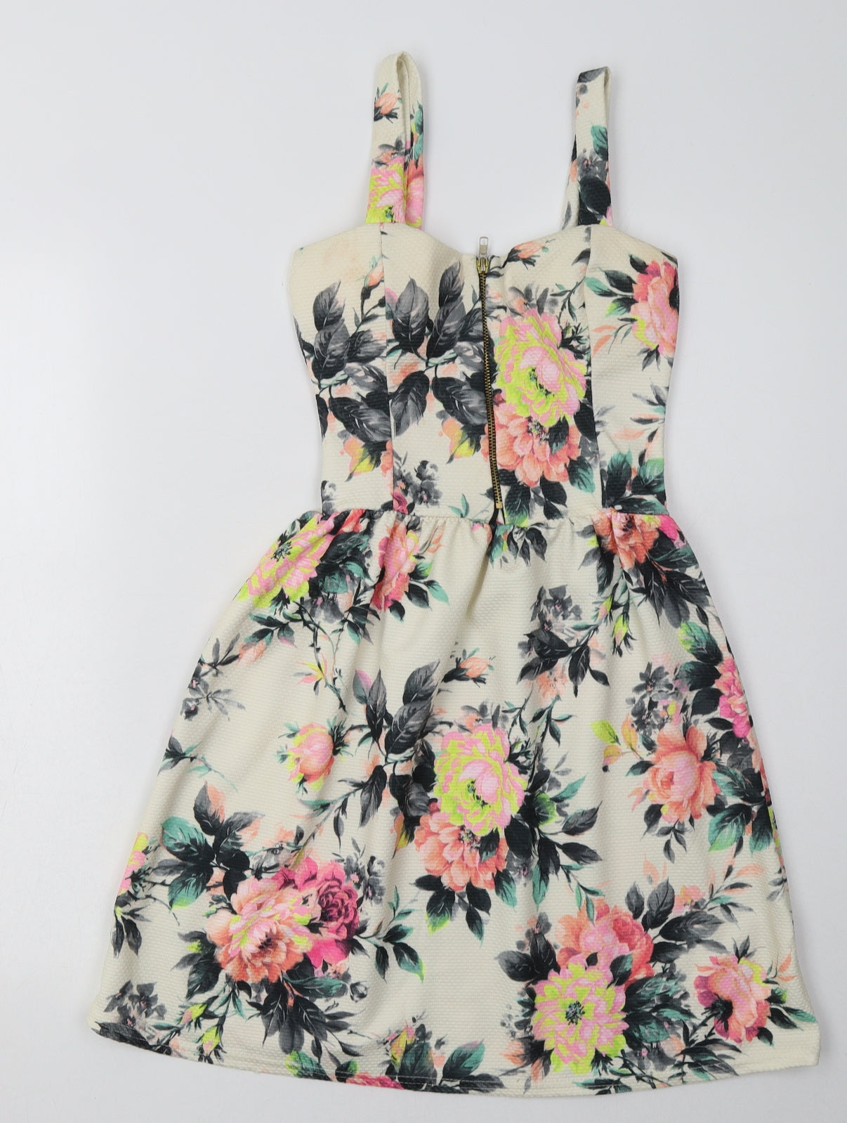 Cameo Rose Womens Beige Floral Polyester A-Line  Size 8  V-Neck Zip