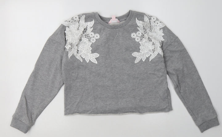 Miss Selfridge Womens Grey Floral Polyester Pullover Sweatshirt Size 10 Pullover