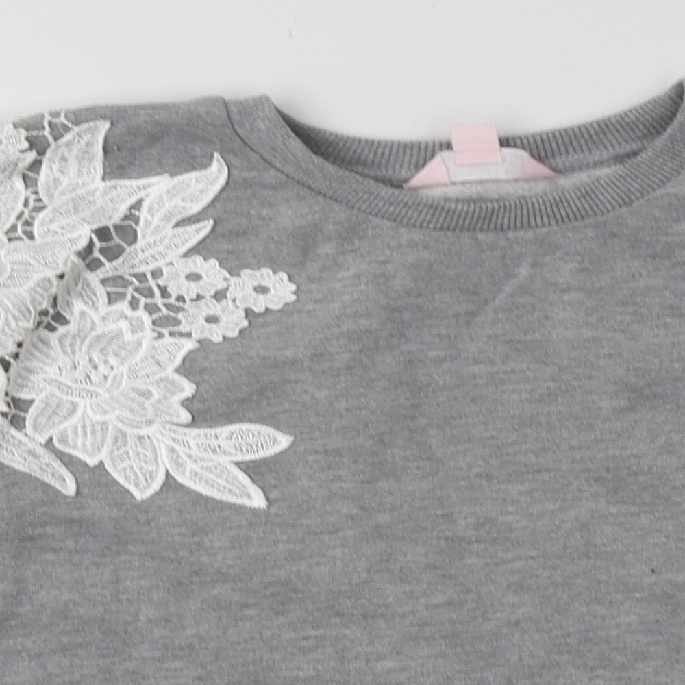 Miss Selfridge Womens Grey Floral Polyester Pullover Sweatshirt Size 10  Pullover