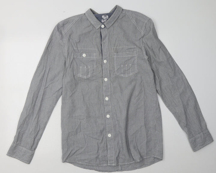 bellfields Mens Blue Striped Cotton  Button-Up Size M Collared Button