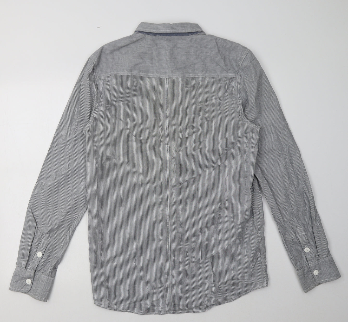 bellfields Mens Blue Striped Cotton  Button-Up Size M Collared Button