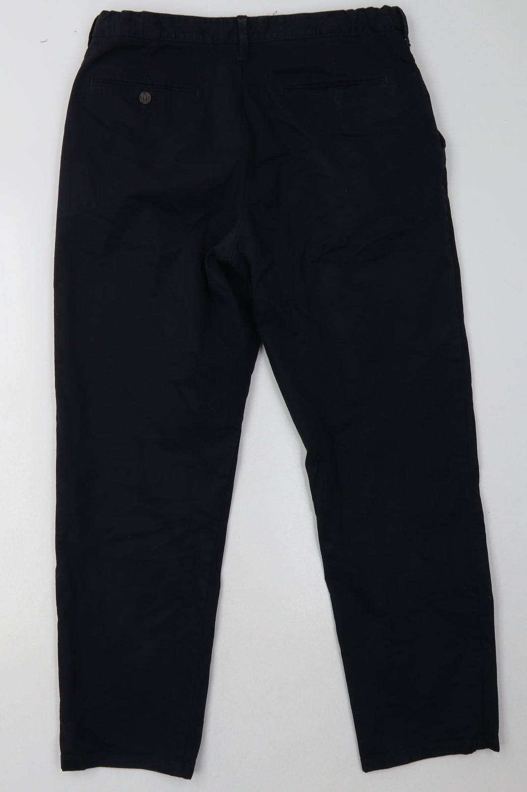 Marks and Spencer Mens Blue  Cotton Chino Trousers Size 34 L29 in Regular Button - Short