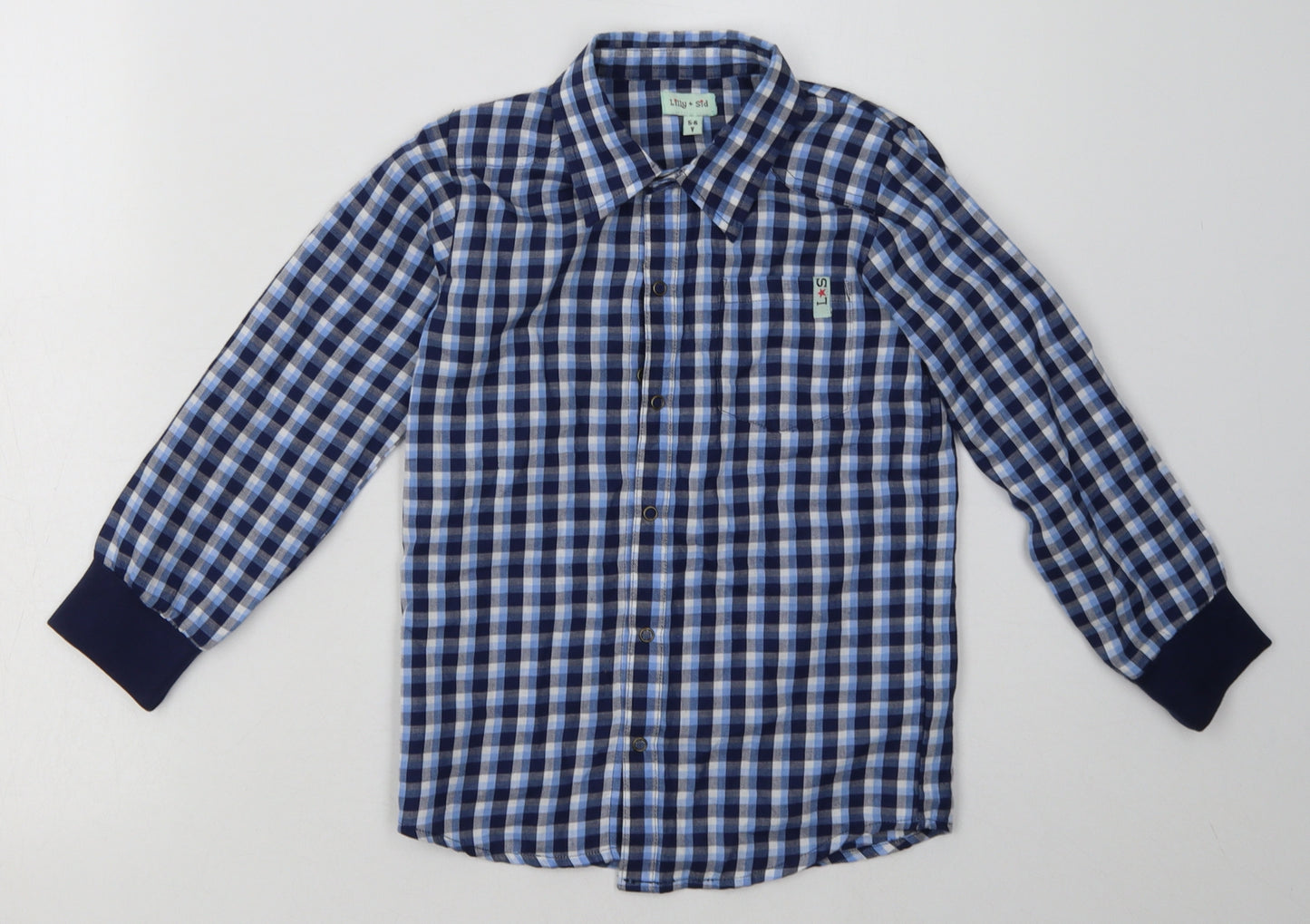 lily&sid Boys Blue Check Cotton Basic Polo Size 5-6 Years Collared Buckle