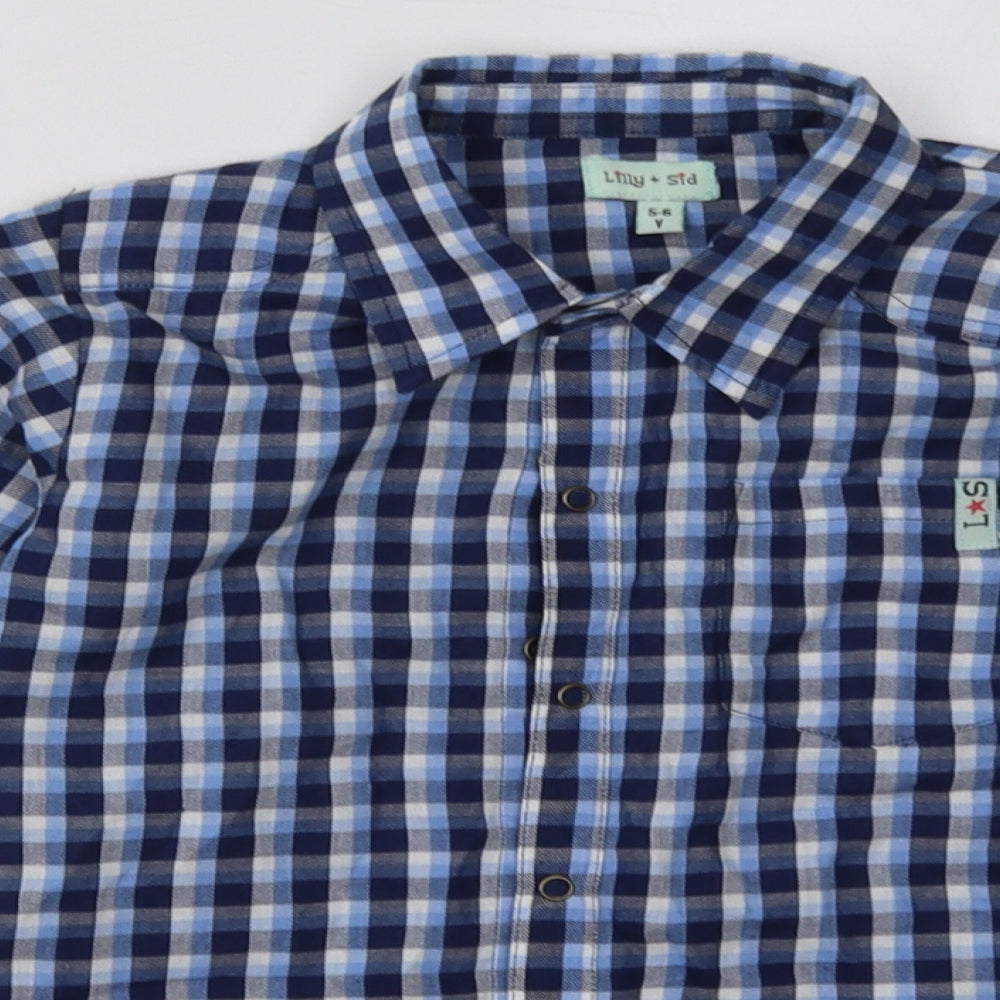 lily&sid Boys Blue Check Cotton Basic Polo Size 5-6 Years Collared Buckle