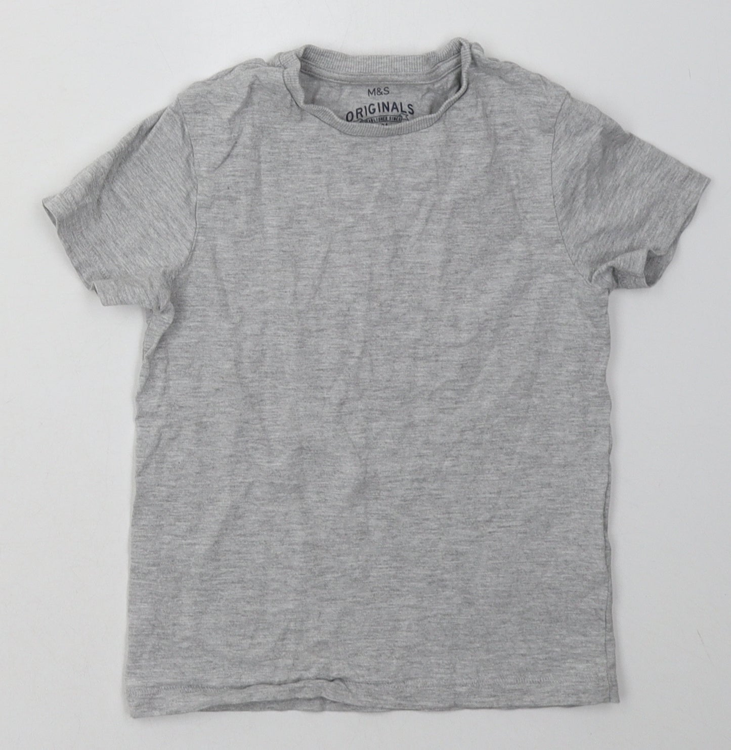 Marks and Spencer Boys Grey  Cotton Basic T-Shirt Size 5-6 Years Crew Neck Pullover