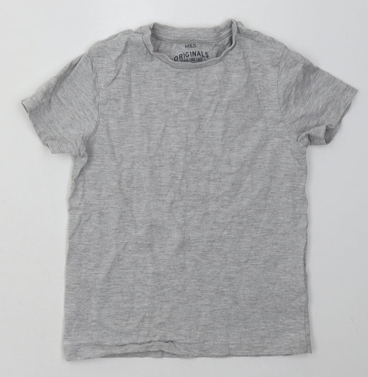 Marks and Spencer Boys Grey  Cotton Basic T-Shirt Size 5-6 Years Crew Neck Pullover
