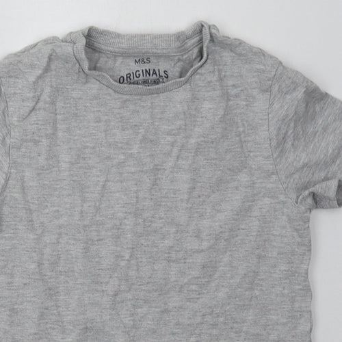 Marks and Spencer Boys Grey  Cotton Basic T-Shirt Size 5-6 Years Crew Neck Pullover