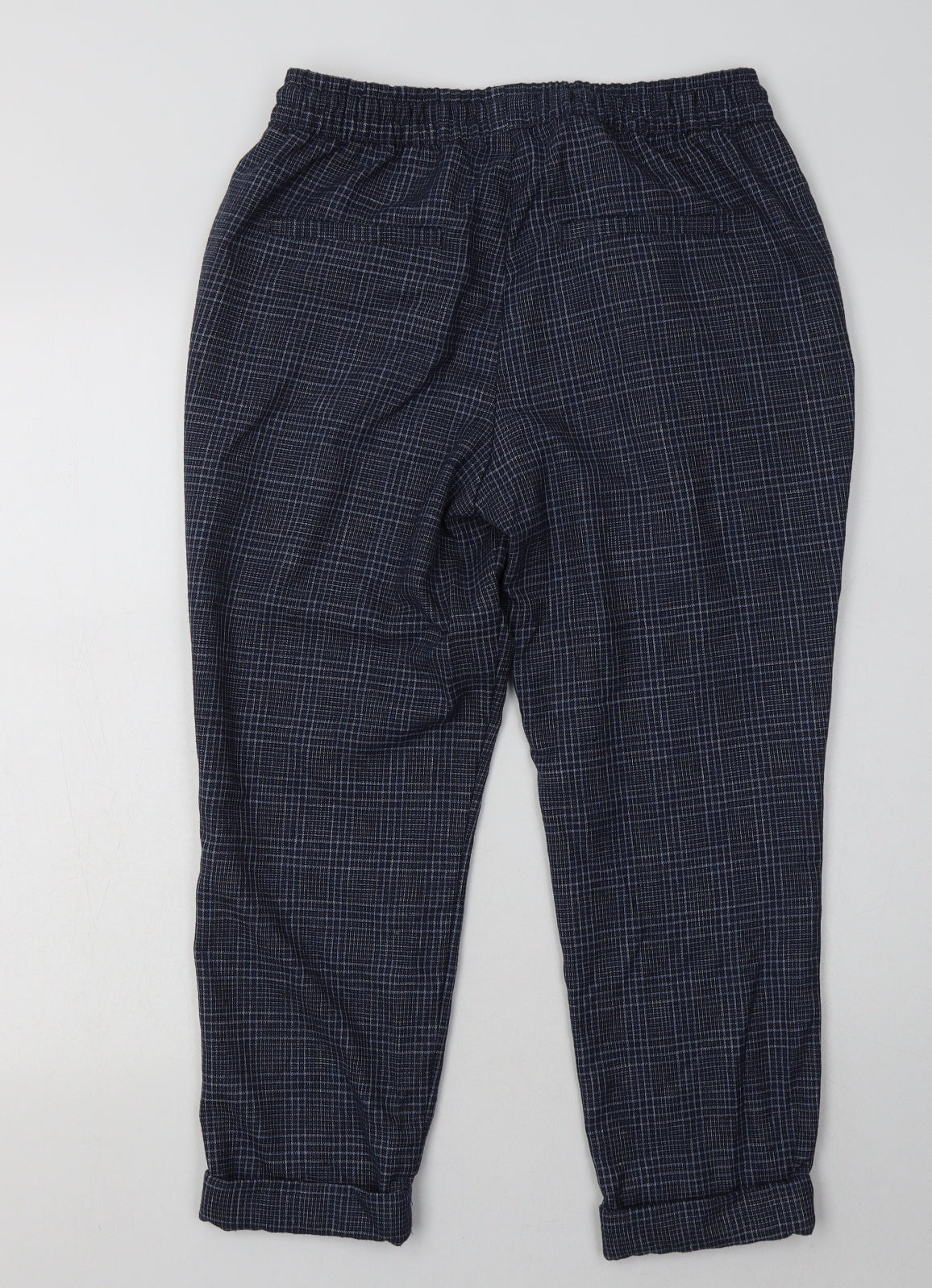 NEXT Womens Blue Check Polyester Capri Trousers Size 10 L26 in Regular Tie