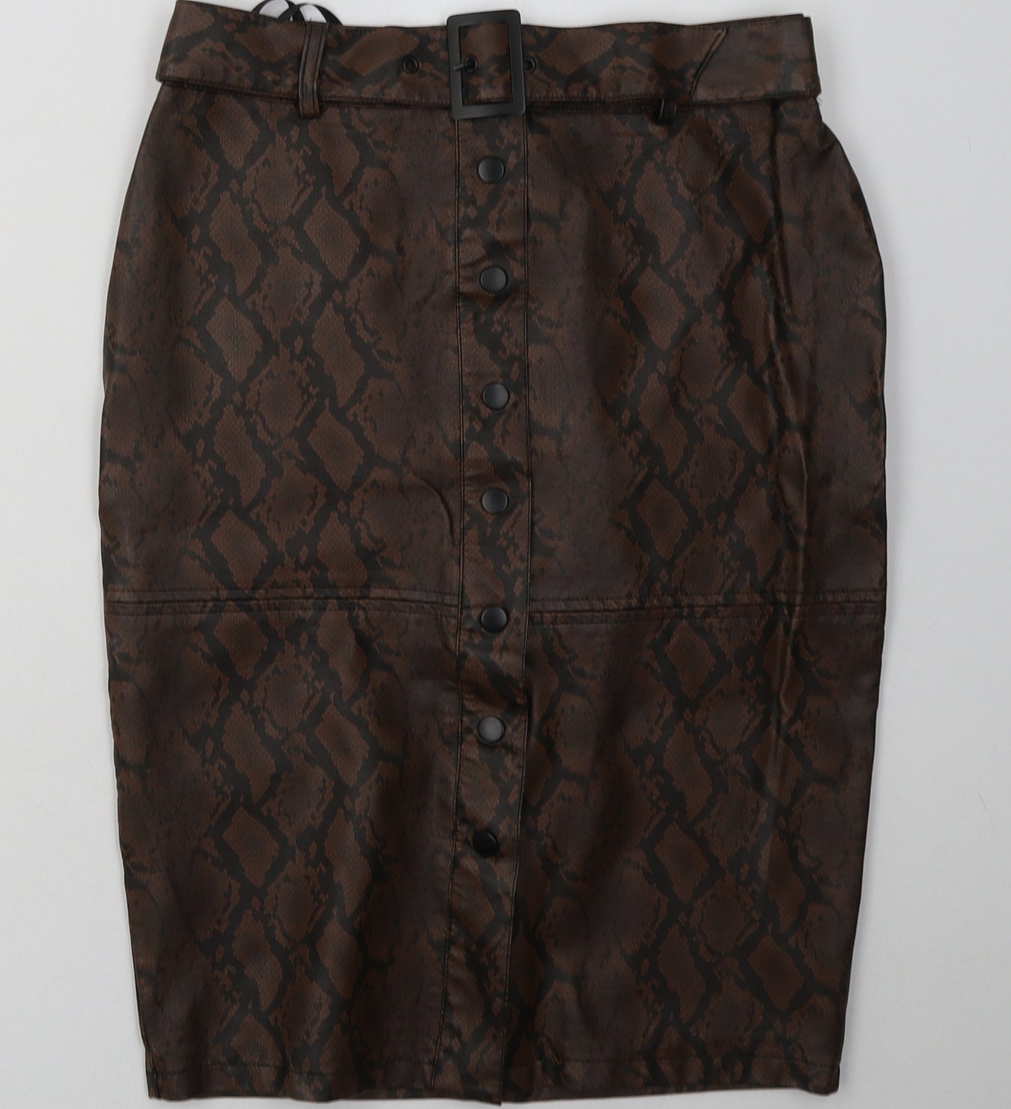 Primark Womens Brown Animal Print Polyurethane A-Line Skirt Size 12   Buckle