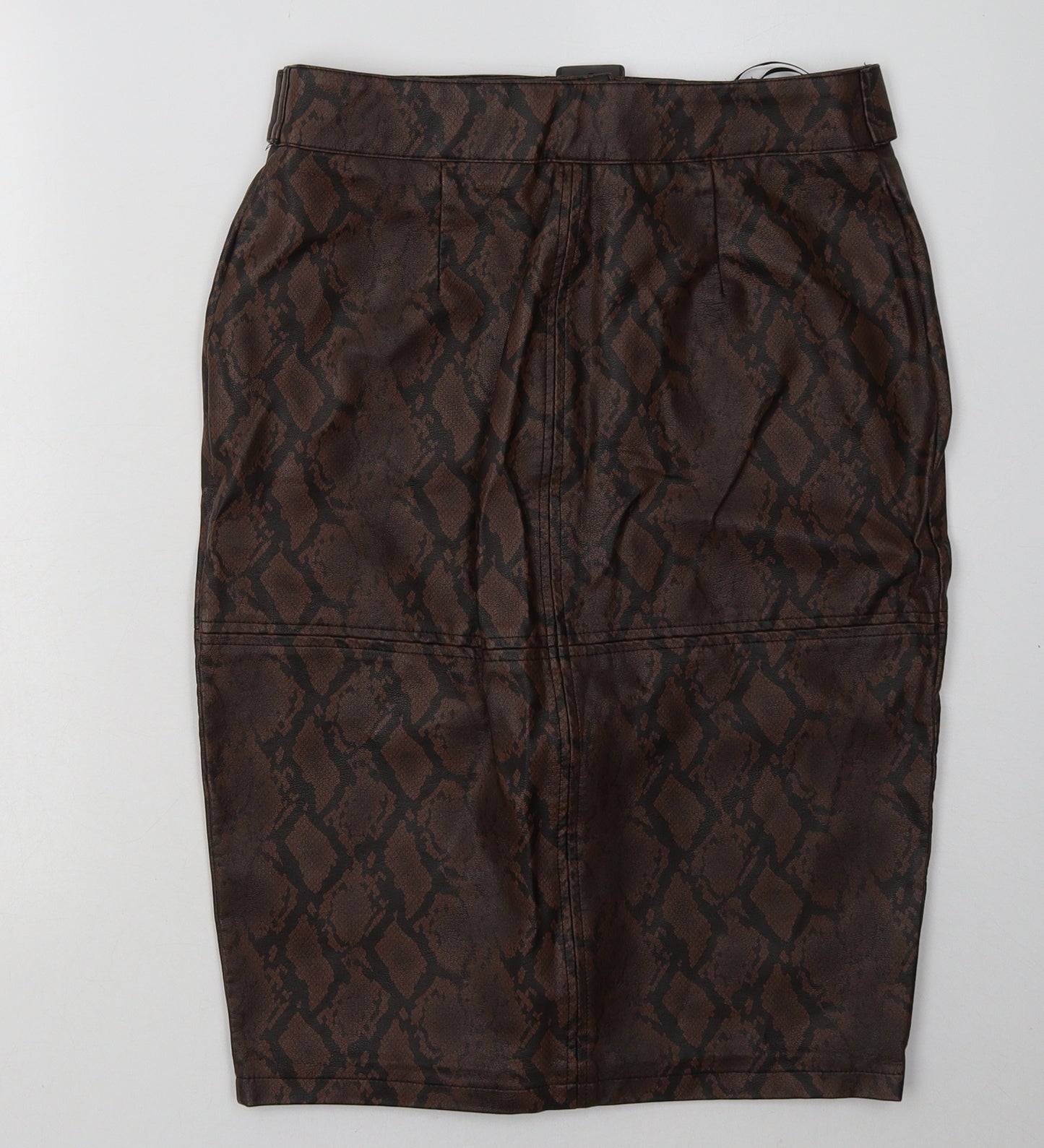 Primark Womens Brown Animal Print Polyurethane A-Line Skirt Size 12   Buckle