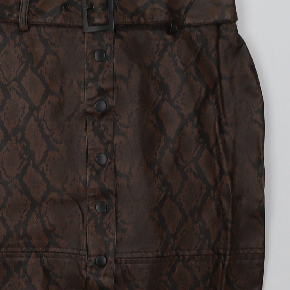 Primark Womens Brown Animal Print Polyurethane A-Line Skirt Size 12   Buckle