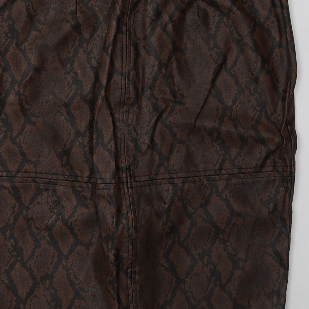 Primark Womens Brown Animal Print Polyurethane A-Line Skirt Size 12   Buckle